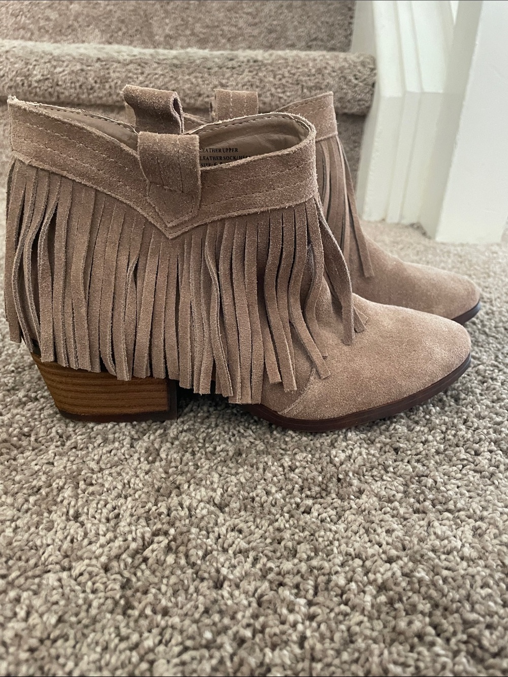 Restricted Taupe Suede Fringe Ankle Boots